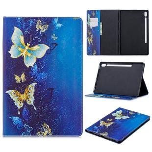 For Galaxy Tab S6 T860 / T865 Colored Drawing Pattern Horizontal Flip Leather Case with Holder & Card Slots & Wallet(Golden Butterfly)