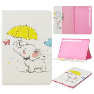 For Galaxy Tab S6 T860 / T865 Colored Drawing Pattern Horizontal Flip Leather Case with Holder & Card Slots & Wallet(Elephant under the Umbrella)