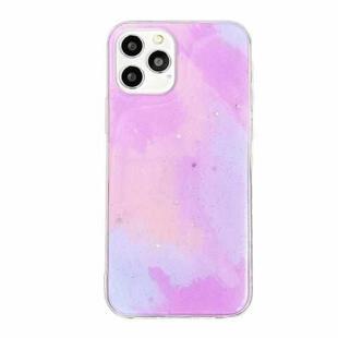 For iPhone 12 mini Watercolor Glitter Pattern Shockproof TPU Protective Case (Purple Red)