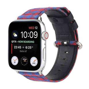 Grid Pattern Round Buckle Leather Watch Band For Apple Watch Ultra 49mm&Watch Ultra 2 49mm / Series 9&8&7 45mm / SE 3&SE 2&6&SE&5&4 44mm / 3&2&1 42mm(Red Blue)