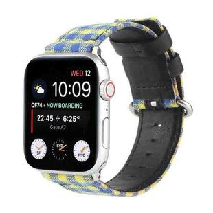 Grid Pattern Round Buckle Leather Watch Band For Apple Watch Series 9&8&7 41mm / SE 3&SE 2&6&SE&5&4 40mm / 3&2&1 38mm(Yellow Blue)