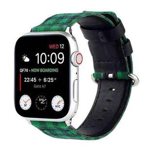 Grid Pattern Round Buckle Leather Watch Band For Apple Watch Series 9&8&7 41mm / SE 3&SE 2&6&SE&5&4 40mm / 3&2&1 38mm(Green Black)