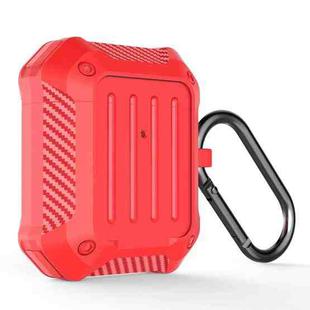 Wireless Earphones Shockproof Carbon Fiber Luggage TPU Protective Case For AirPods 1/2(Red)