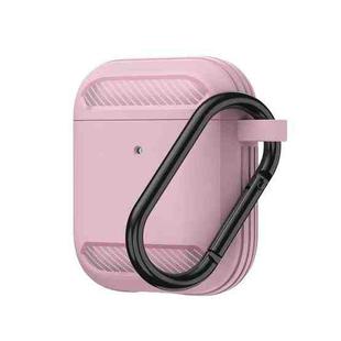 Wireless Earphones Shockproof Carbon Fiber Armor TPU Protective Case For AirPods 1/2(Pink)
