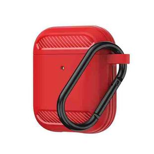 Wireless Earphones Shockproof Carbon Fiber Armor TPU Protective Case For AirPods 1/2(Red)