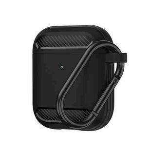 Wireless Earphones Shockproof Carbon Fiber Armor TPU Protective Case For AirPods 1/2(Black)