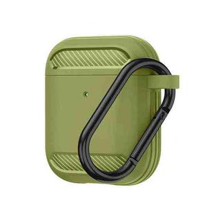 Wireless Earphones Shockproof Carbon Fiber Armor TPU Protective Case For AirPods 1/2(Grass Green)