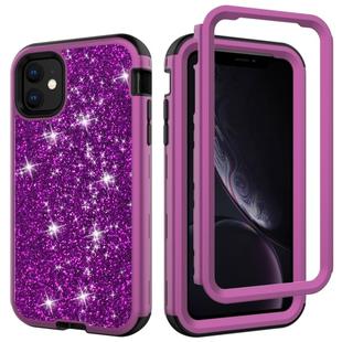 For iPhone 11 3 in 1 Glitter Solid Color TPU + PC Shockproof Case(Dark Purple)