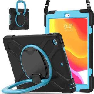 For Apple iPad 10.2 2021 / 2020 / 2019 Contrast Color Silicone + PC Protective Case with Holder & Shoulder Strap(Black+Blue)