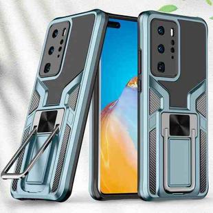 For Huawei P40 Pro Armor 2 in 1 PC + TPU Magnetic Shockproof Case with Foldable Holder(Cyan)