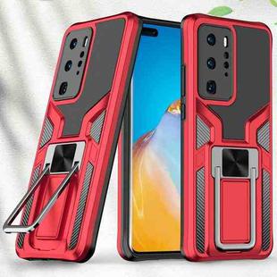 For Huawei P40 Pro Armor 2 in 1 PC + TPU Magnetic Shockproof Case with Foldable Holder(Red)