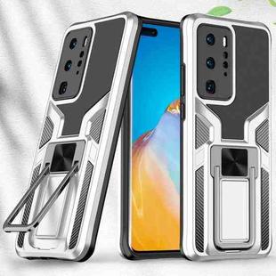 For Huawei P40 Pro Armor 2 in 1 PC + TPU Magnetic Shockproof Case with Foldable Holder(Silver)
