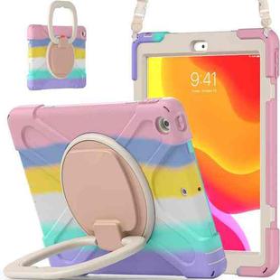 For Apple iPad 10.2 2021 / 2020 / 2019 Colorful Silicone + PC Protective Case with Holder & Shoulder Strap(Pink)