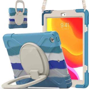 For Apple iPad 10.2 2021 / 2020 / 2019 Colorful Silicone + PC Protective Case with Holder & Shoulder Strap(Blue)