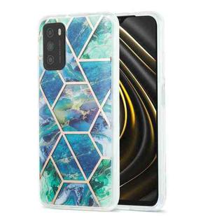 For Xiaomi Poco M3 / Note 9 4G / Redmi 9 Power / Redmi 9T 3D Electroplating Marble Pattern TPU Protective Case(Blue Green)