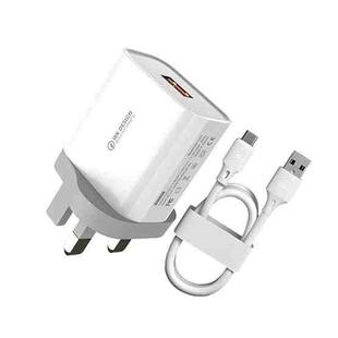 WK WP-U57 Max 18W Maxspeed QC3.0 Fast Charger + USB to Type-C / USB-C Data Cable, Plug Type:UK Plug