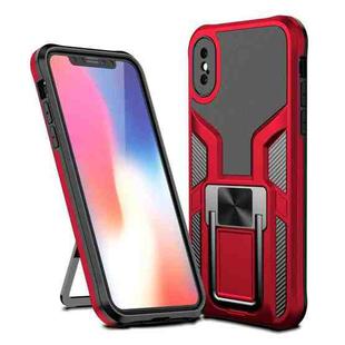 For iPhone X / XS Armor 2 in 1 PC + TPU Magnetic Shockproof Case with Foldable Holder(Red)