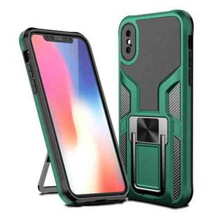 For iPhone X / XS Armor 2 in 1 PC + TPU Magnetic Shockproof Case with Foldable Holder(Green)