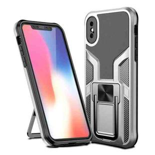 For iPhone X / XS Armor 2 in 1 PC + TPU Magnetic Shockproof Case with Foldable Holder(Silver)