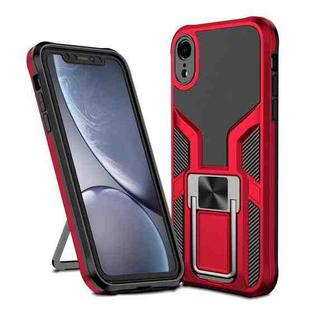 For iPhone XR Armor 2 in 1 PC + TPU Magnetic Shockproof Case with Foldable Holder(Red)