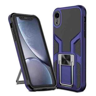For iPhone XR Armor 2 in 1 PC + TPU Magnetic Shockproof Case with Foldable Holder(Blue)