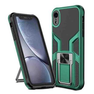 For iPhone XR Armor 2 in 1 PC + TPU Magnetic Shockproof Case with Foldable Holder(Green)