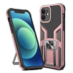 For iPhone 12 Armor 2 in 1 PC + TPU Magnetic Shockproof Case with Foldable Holder(Rose Gold)