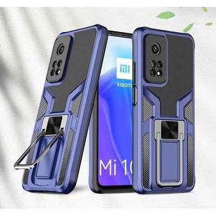 For Xiaomi Mi 10T Pro 5G Armor 2 in 1 PC + TPU Magnetic Shockproof Case with Foldable Holder(Blue)