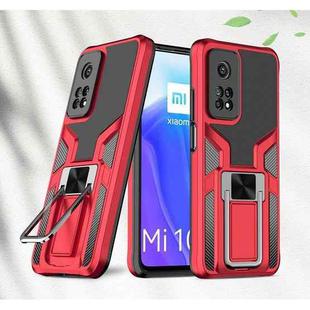 For Xiaomi Mi 10T Pro 5G Armor 2 in 1 PC + TPU Magnetic Shockproof Case with Foldable Holder(Red)