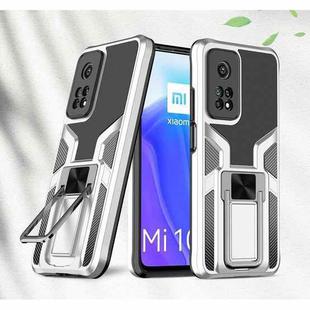 For Xiaomi Mi 10T Pro 5G Armor 2 in 1 PC + TPU Magnetic Shockproof Case with Foldable Holder(Silver)