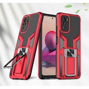 For Xiaomi Redmi Note 10 Armor 2 in 1 PC + TPU Magnetic Shockproof Case with Foldable Holder(Red)