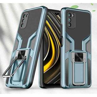 For Xiaomi Poco M3 Armor 2 in 1 PC + TPU Magnetic Shockproof Case with Foldable Holder(Cyan)