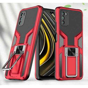 For Xiaomi Poco M3 Armor 2 in 1 PC + TPU Magnetic Shockproof Case with Foldable Holder(Red)