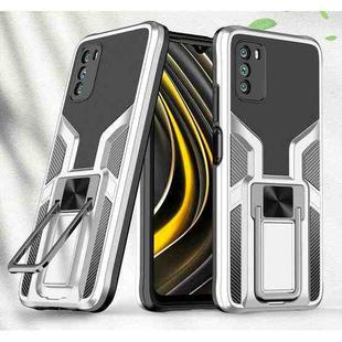 For Xiaomi Poco M3 Armor 2 in 1 PC + TPU Magnetic Shockproof Case with Foldable Holder(Silver)