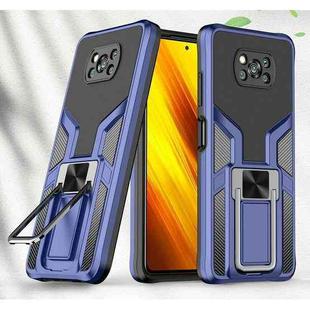 For Xiaomi Poco X3 NFC Armor 2 in 1 PC + TPU Magnetic Shockproof Case with Foldable Holder(Blue)