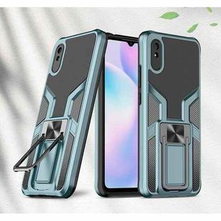 For Xiaomi Redmi 9A Armor 2 in 1 PC + TPU Magnetic Shockproof Case with Foldable Holder(Cyan)