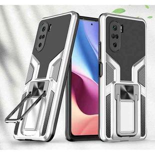For Xiaomi Redmi K40 / K40 Pro Armor 2 in 1 PC + TPU Magnetic Shockproof Case with Foldable Holder(Silver)