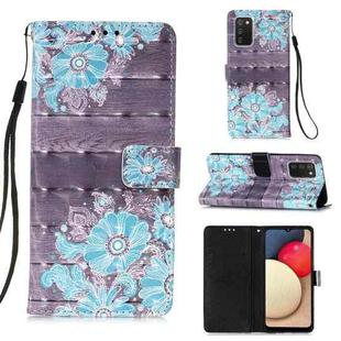 For Samsung Galaxy A02s(US Version) 3D Painting Horizontal Flip Leather Case with Holder & Card Slot & Wallet & Lanyard(Blue Flower)