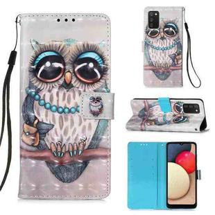 For Samsung Galaxy A02s(EU Version) 3D Painting Horizontal Flip Leather Case with Holder & Card Slot & Wallet & Lanyard(Cute Owl)