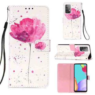 For Samsung Galaxy A52 5G / 4G 3D Painting Horizontal Flip Leather Case with Holder & Card Slot & Wallet & Lanyard(Pink Flower)