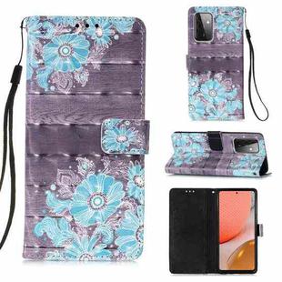 For Samsung Galaxy A72 5G / 4G 3D Painting Horizontal Flip Leather Case with Holder & Card Slot & Wallet & Lanyard(Blue Flower)