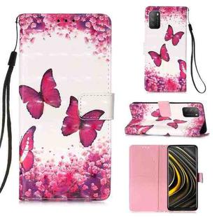 For Xiaomi Poco M3 / Note 9 4G / Redmi 9 Power 3D Painting Horizontal Flip Leather Case with Holder & Card Slot & Wallet & Lanyard(Rose Butterfly)