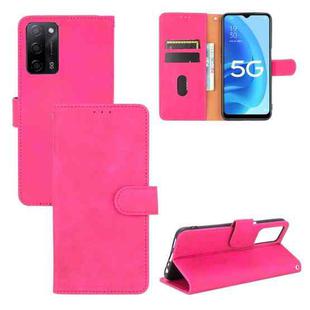 For OPPO A55 5G Solid Color Skin Feel Magnetic Buckle Horizontal Flip Calf Texture PU Leather Case with Holder & Card Slots & Wallet(Rose Red)