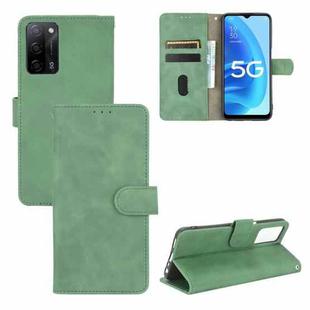 For OPPO A55 5G Solid Color Skin Feel Magnetic Buckle Horizontal Flip Calf Texture PU Leather Case with Holder & Card Slots & Wallet(Green)