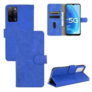 For OPPO A55 5G Solid Color Skin Feel Magnetic Buckle Horizontal Flip Calf Texture PU Leather Case with Holder & Card Slots & Wallet(Blue)