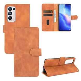 For OPPO Reno5 Pro+ Solid Color Skin Feel Magnetic Buckle Horizontal Flip Calf Texture PU Leather Case with Holder & Card Slots & Wallet(Brown)