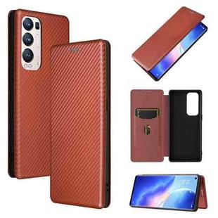 For OPPO Reno5 Pro+ Carbon Fiber Texture Horizontal Flip TPU + PC + PU Leather Case with Card Slot(Brown)