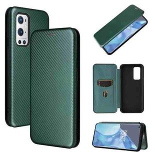 For OnePlus 9 Pro Carbon Fiber Texture Horizontal Flip TPU + PC + PU Leather Case with Card Slot(Green)
