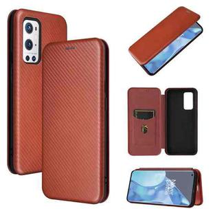 For OnePlus 9 Pro Carbon Fiber Texture Horizontal Flip TPU + PC + PU Leather Case with Card Slot(Brown)