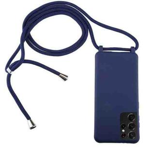 For Samsung Galaxy S21 Ultra 5G Candy Colors TPU Protective Case with Lanyard(Dark Blue)